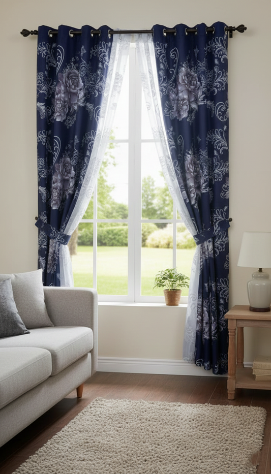Dark Blue Window Curtains – Elegant Premium Fabric for Modern Homes